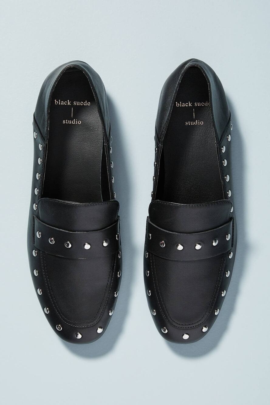 Anthropologie Black Suede Studio Studded Loafers Black - 8